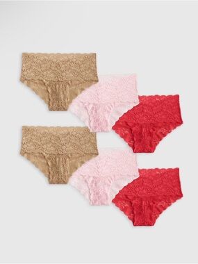 Quince Stretch Lace Cheeky Brief 6-Pack Clay/Pale Pink/Ruby NIP Size Large